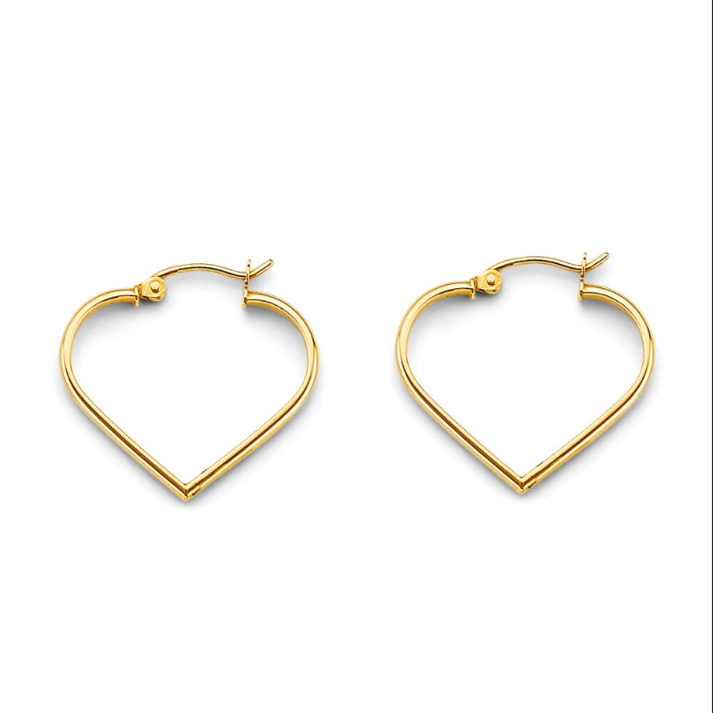 14KT Gold Heart Tube Hoop Earrings
